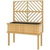 Outsunny Elevated Wood Planter with Trellis for Climbing Plants, Raised Garden Bed with Legs and Drainage Holes, Natural Wood