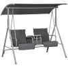 Outsunny 2-Seater Outdoor Porch Swing with Canopy and Table, Patio Swing Chair for Garden, Poolside, Backyard, Gray