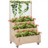 Outsunny Freestanding Planter with Trellis Raised Flower Bed on Wheels with Storage Spruce Frame for Outdoor Garden Yard 32 x 25 x 53