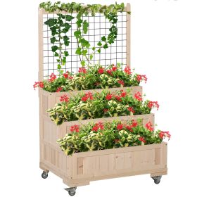 Outsunny Freestanding Planter with Trellis Raised Flower Bed on Wheels with Storage Spruce Frame for Outdoor Garden Yard 32 x 25 x 53