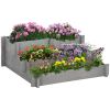 Outsunny 3 Tier Elevated Wood Flower Box Raised Garden Bed with Water Draining Fabric for Soil Gray for Vegetables Herbs