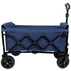 Expandable Dual-Layer Utility Wagon with 100% Extra Space - Grocery Cart for Camping, Shopping, Sports, Gardening, Fishing, Supports 225lbs, Dark Blue