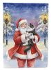 MaineCoon Black & White Cat with Santa Claus House Flag Large Porch Sleeve Pole Decorative Outside Yard Banner Artwork Wall Hanging, Polyester