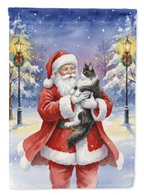MaineCoon Black & White Cat with Santa Claus House Flag Large Porch Sleeve Pole Decorative Outside Yard Banner Artwork Wall Hanging, Polyester