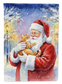 Red Ginger Cat with Santa Claus House Flag Large Porch Sleeve Pole Decorative Outside Yard Banner Artwork Wall Hanging, Polyester, House Size