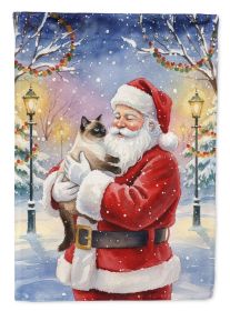 Seal Point Cat with Santa Claus House Flag Large Porch Sleeve Pole Decorative Outside Yard Banner Artwork Wall Hanging, Polyester, House Size