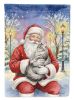 MaineCoon Silver Tabby Cat with Santa Claus House Flag Large Porch Sleeve Pole Decorative Outside Yard Banner Artwork Wall Hanging, Polyester