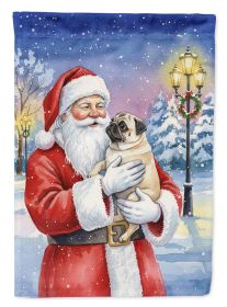 Pug with Santa Claus House Flag Large Porch Sleeve Pole Decorative Outside Yard Banner Artwork Wall Hanging, Polyester, House Size, Multicolor