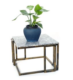 14.5" Granite Marble Black / Gold Plant Stand