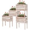 Outsunny 4PCS Raised Garden Bed, Wooden Elevated Planter Box Kit with Bed Liner, DIY Shape, for Flowers Vegetables
