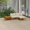 Garden Lounge Set Cream Solid acacia wood, fabric (100% polyester)