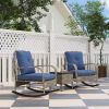 Outsunny 3 Pieces Wicker Patio Furniture Set, Outdoor PE Rattan Rocking Chairs with Coffee Table, Cushions for Porch, Garden Gray