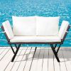 Outdoor Sofa, Woven Rattan Patio Furniture, Convertible Daybed or Double Chair with Adjustable Armrests, Cushions and Pillows for Yard Porch Pool