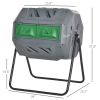 Outsunny Tumbling Compost Bin Outdoor 360° Dual Chamber Rotating Composter 43 Gallon, Light Gray