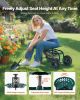 Outdoor Rolling Garden Cart with Swivel Seat All-Terrain Wheels Tool Tray 300lbs