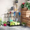 Outsunny 3-Tier Yard Tool Storage Rack, Garden Tool Organizer with Hooks for Long-Handled, Broom, Shovel, Blue