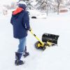 Heavy Duty Steel Snow Shovel with Wheels Adjustable Handle High Capacity Snow Pusher with Anti-Scratch Plate for Driveway & Sidewalk