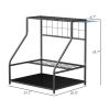 Outsunny 3-Tier Yard Tool Storage Rack, Garden Tool Organizer with Hooks for Long-Handled, Broom, Shovel, Blue