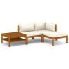 Garden Lounge Set Cream Solid acacia wood, fabric (100% polyester)