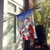 Gray Cat with Santa Claus House Flag Large Porch Sleeve Pole Decorative Outside Yard Banner Artwork Wall Hanging, Polyester, House Size, Multicolor