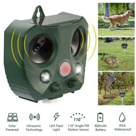 Ultrasonic Animal Repeller Solar Powered Repellent With Motion Sensor LED Flashing Lights (Option: Green)