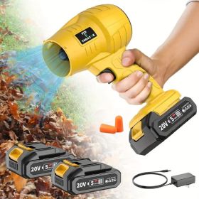 High Power Cordless Leaf Blower 20000RPM Turbo Jet Air Blower 20V Battery Operated Handheld Dust Snow Remover for Yard Lawn Driveway Home Outdoor Birt (Color: Yellow)